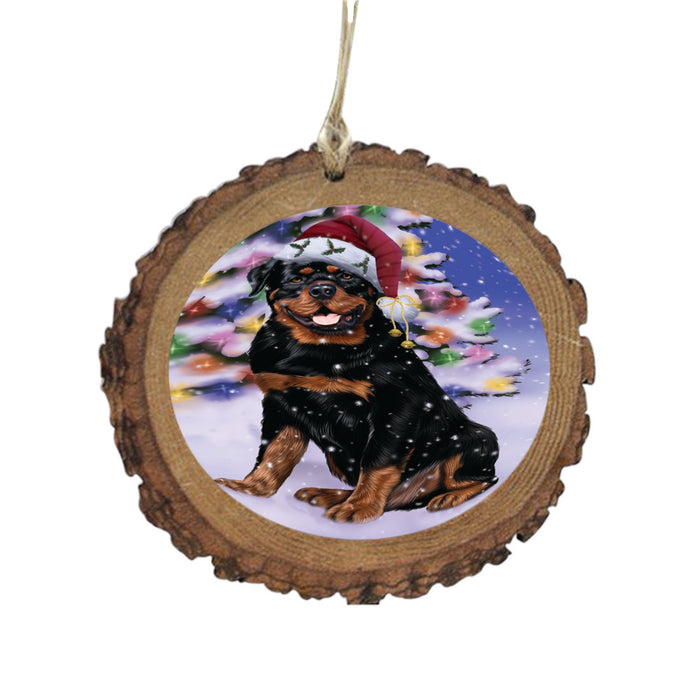 Winterland Wonderland Rottweiler Dog In Christmas Holiday Scenic Background Wooden Christmas Ornament WOR49626