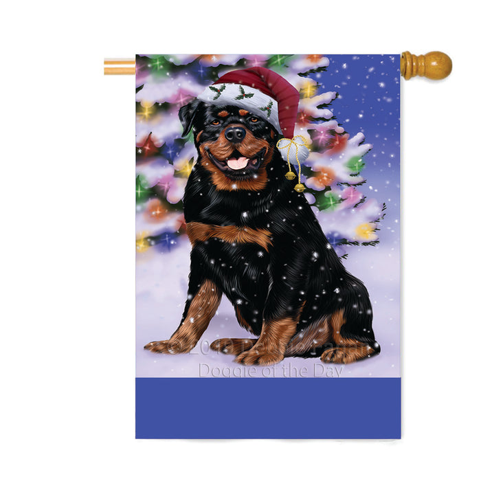 Personalized Winterland Wonderland Rottweiler Dog In Christmas Holiday Scenic Background Custom House Flag FLG-DOTD-A61435
