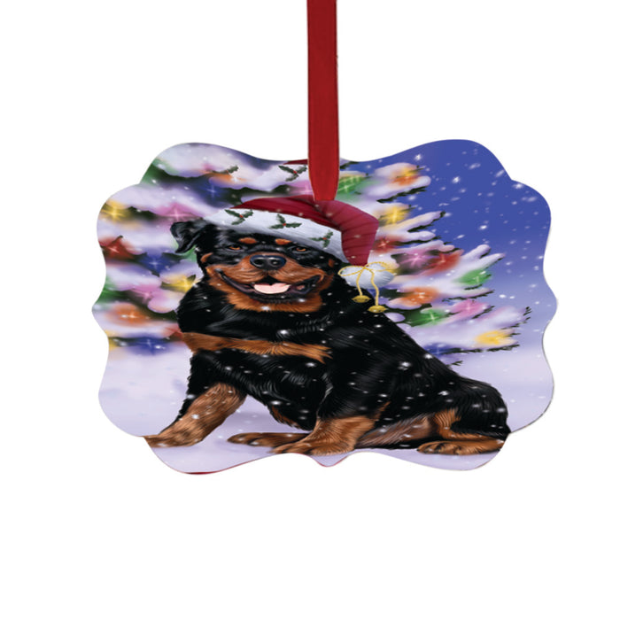 Winterland Wonderland Rottweiler Dog In Christmas Holiday Scenic Background Double-Sided Photo Benelux Christmas Ornament LOR49626