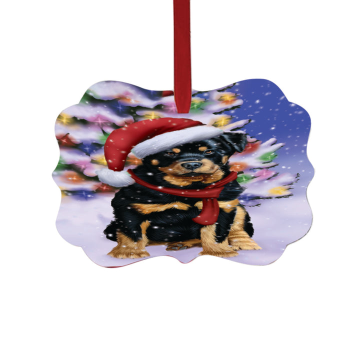 Winterland Wonderland Rottweiler Dog In Christmas Holiday Scenic Background Double-Sided Photo Benelux Christmas Ornament LOR49627