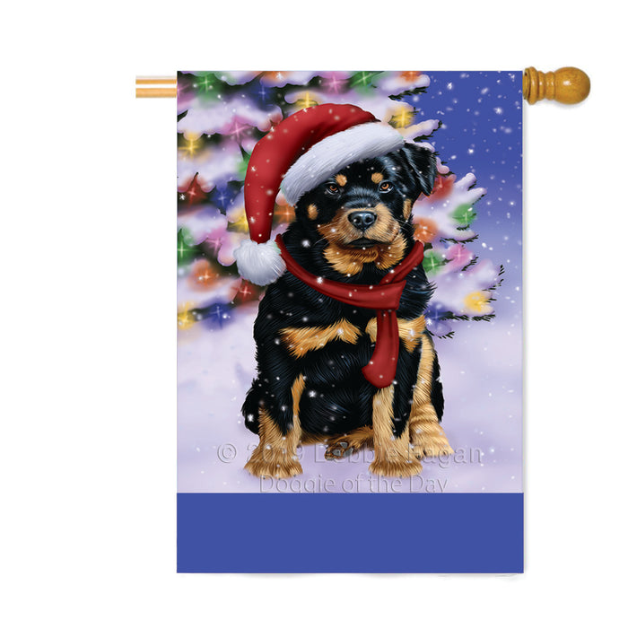 Personalized Winterland Wonderland Rottweiler Dog In Christmas Holiday Scenic Background Custom House Flag FLG-DOTD-A61436