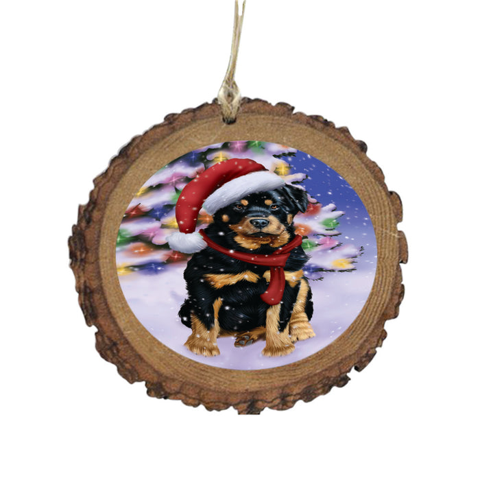 Winterland Wonderland Rottweiler Dog In Christmas Holiday Scenic Background Wooden Christmas Ornament WOR49627