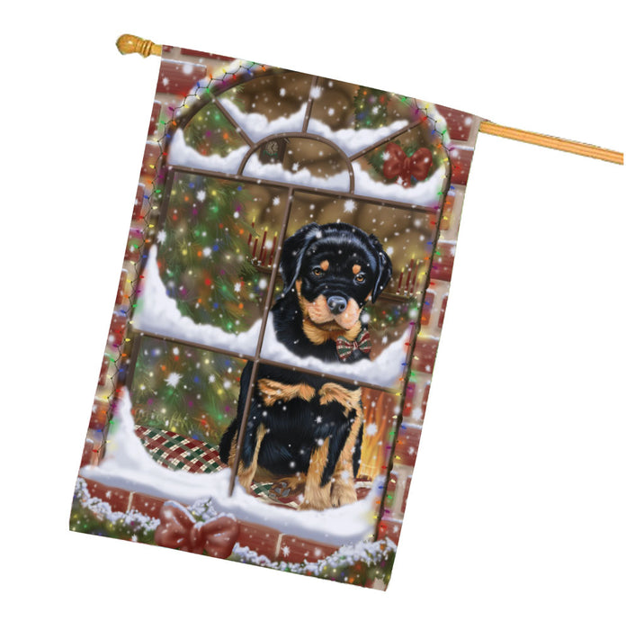 Please come Home for Christmas Rottweiler Dog House Flag Outdoor Decorative Double Sided Pet Portrait Weather Resistant Premium Quality Animal Printed Home Decorative Flags 100% Polyester FLG68016