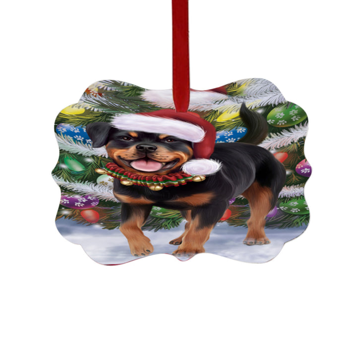 Trotting in the Snow Rottweiler Dog Double-Sided Photo Benelux Christmas Ornament LOR49455