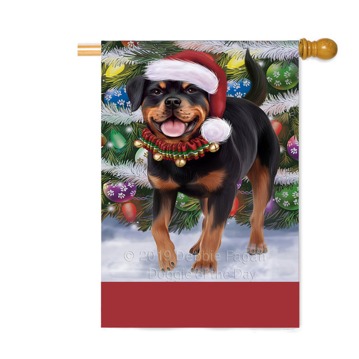 Personalized Trotting in the Snow Rottweiler Dog Custom House Flag FLG-DOTD-A60838