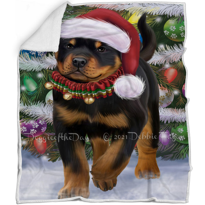 Trotting in the Snow Rottweiler Dog Blanket BLNKT109803