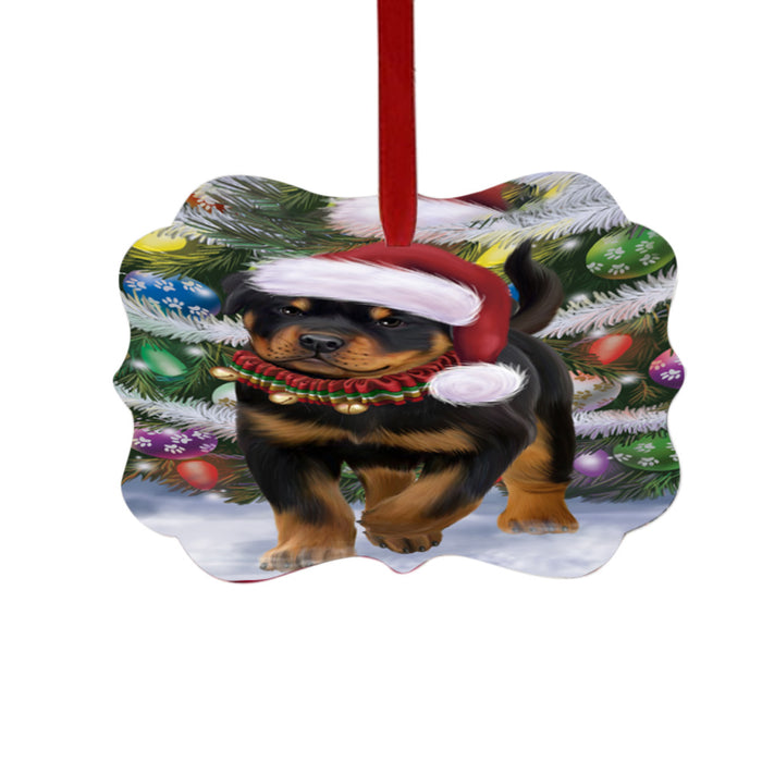 Trotting in the Snow Rottweiler Dog Double-Sided Photo Benelux Christmas Ornament LOR49456