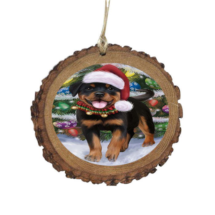Trotting in the Snow Rottweiler Dog Wooden Christmas Ornament WOR49457