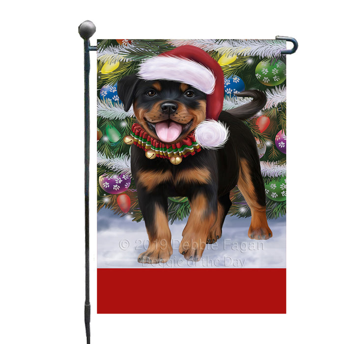 Personalized Trotting in the Snow Rottweiler Dog Custom Garden Flags GFLG-DOTD-A60783