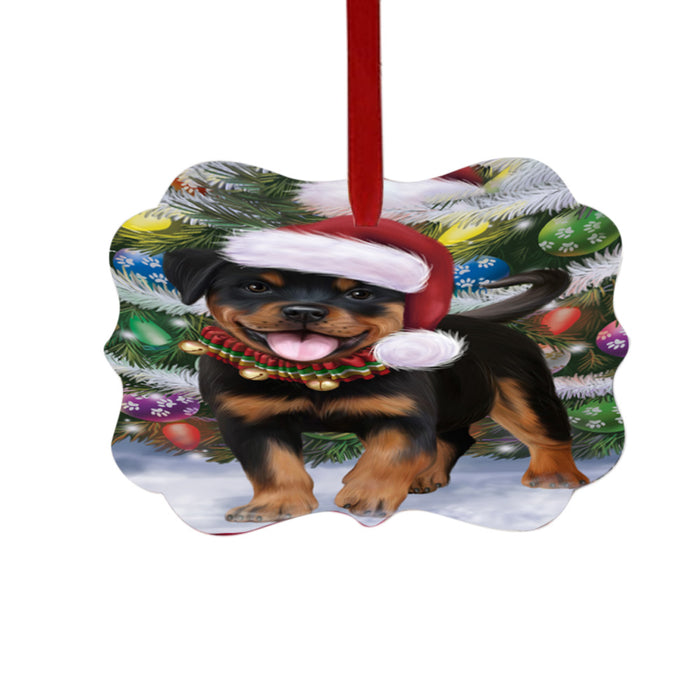 Trotting in the Snow Rottweiler Dog Double-Sided Photo Benelux Christmas Ornament LOR49457