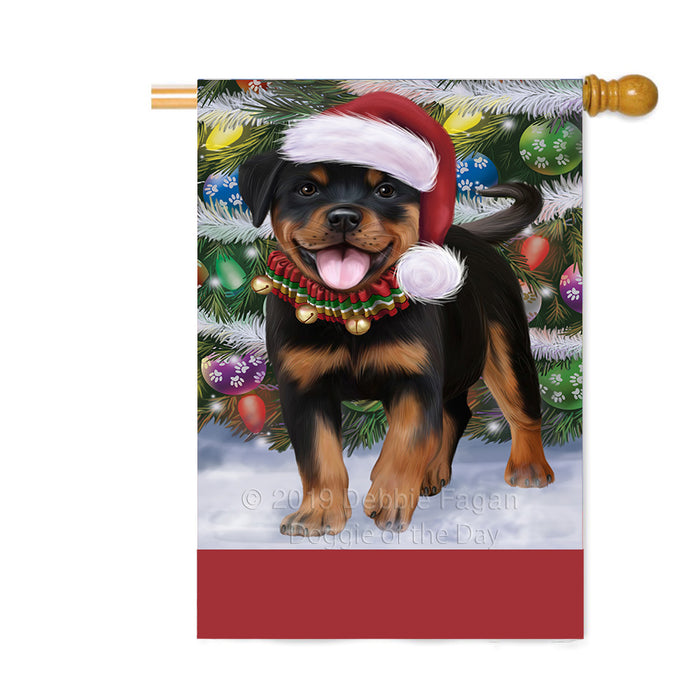 Personalized Trotting in the Snow Rottweiler Dog Custom House Flag FLG-DOTD-A60839