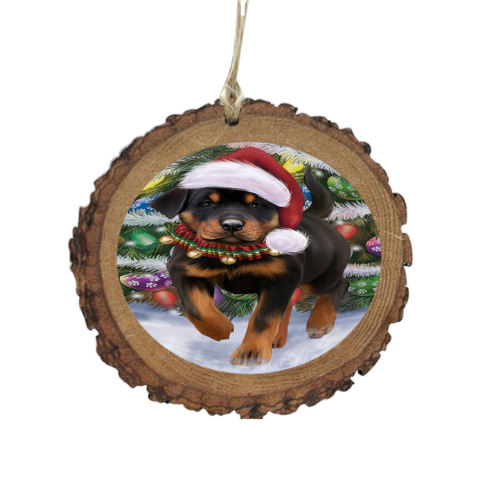 Trotting in the Snow Rottweiler Dog Wooden Christmas Ornament WOR49458