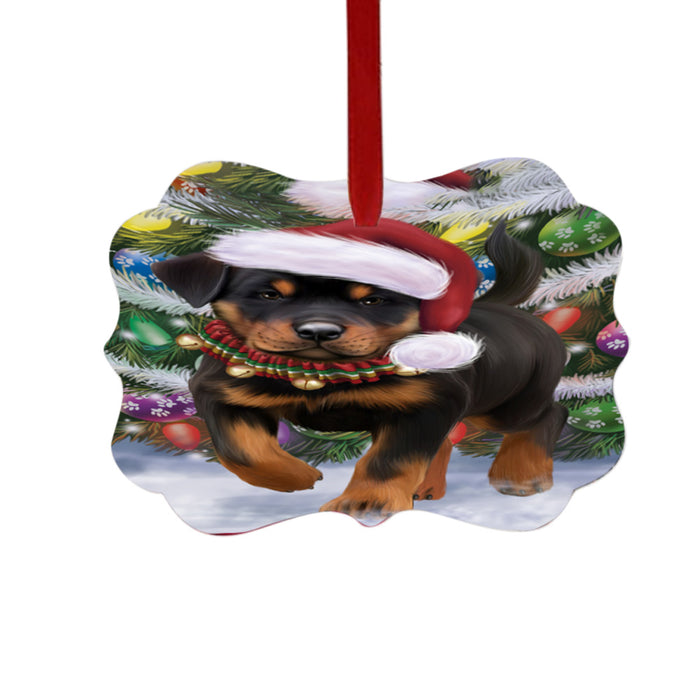 Trotting in the Snow Rottweiler Dog Double-Sided Photo Benelux Christmas Ornament LOR49458