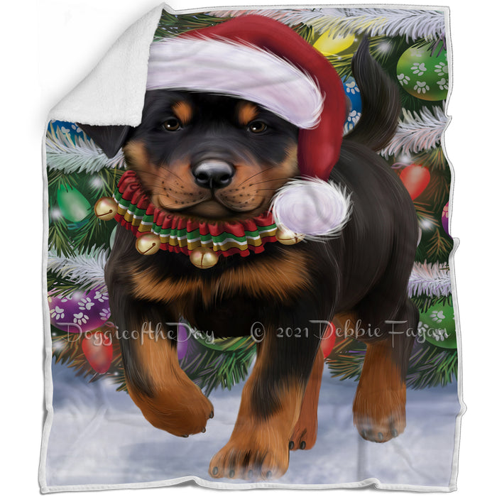 Trotting in the Snow Rottweiler Dog Blanket BLNKT109821
