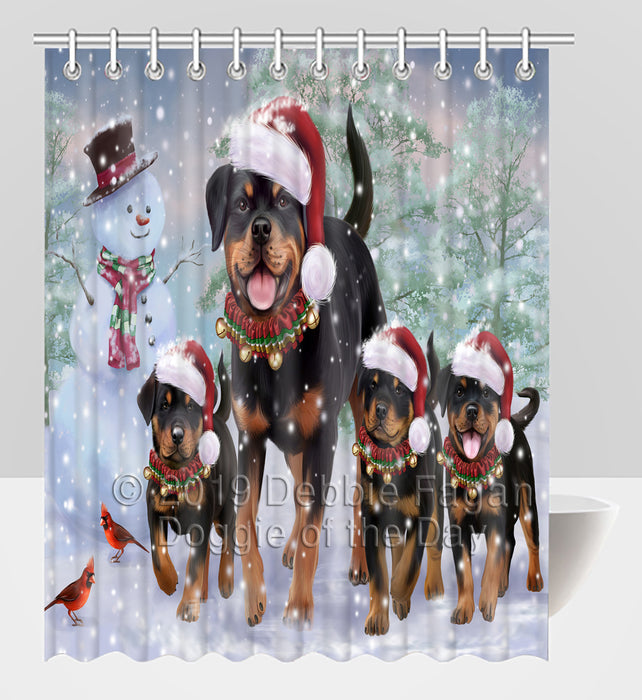 Christmas Running Fammily Rottweiler Dogs Shower Curtain