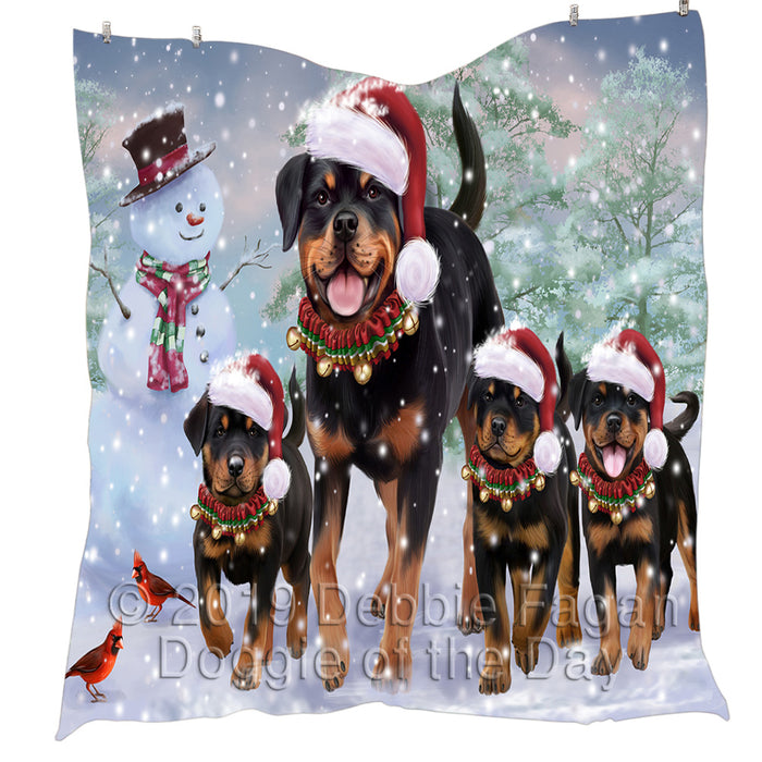 Christmas Running Fammily Rottweiler Dogs Quilt