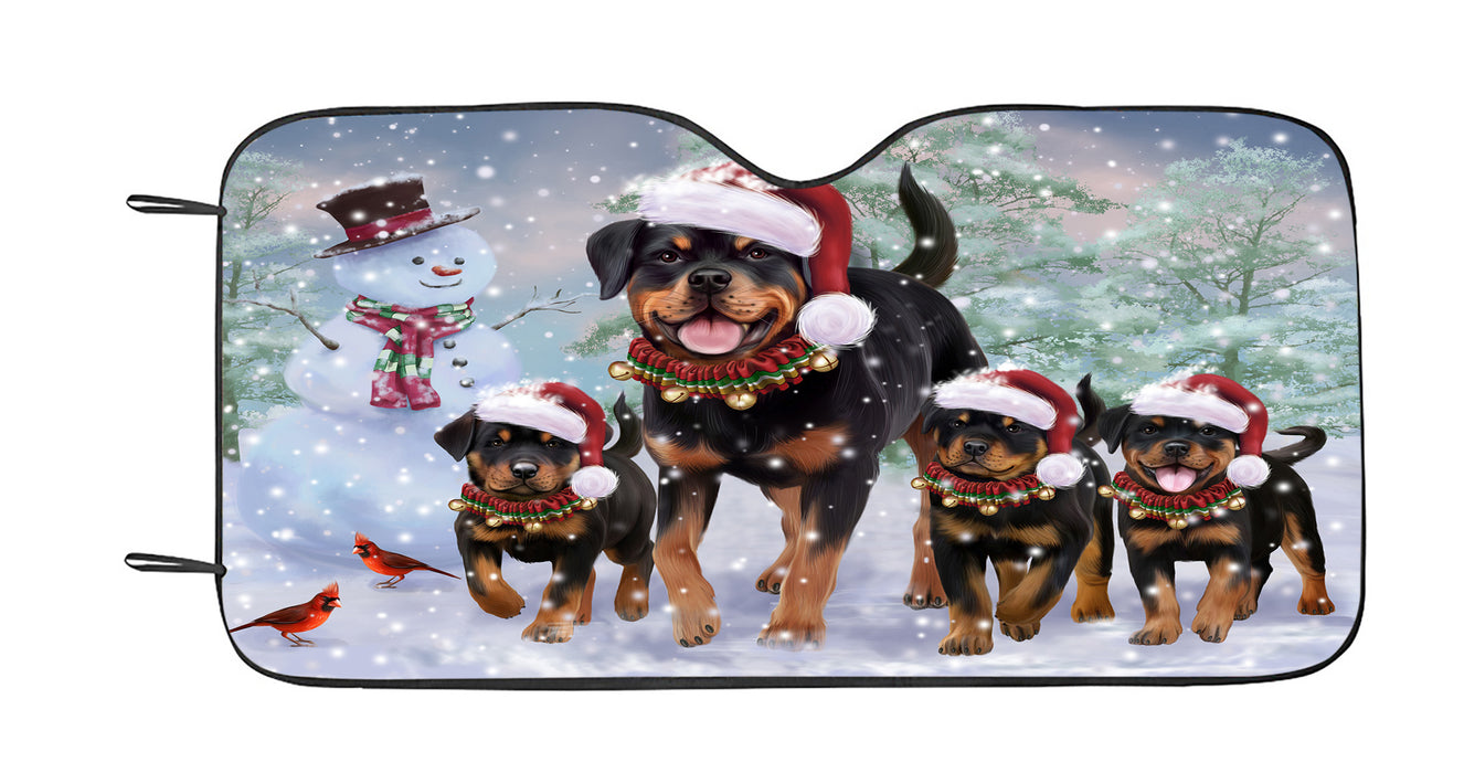 Christmas Running Family Rottweiler Dogs Car Sun Shade