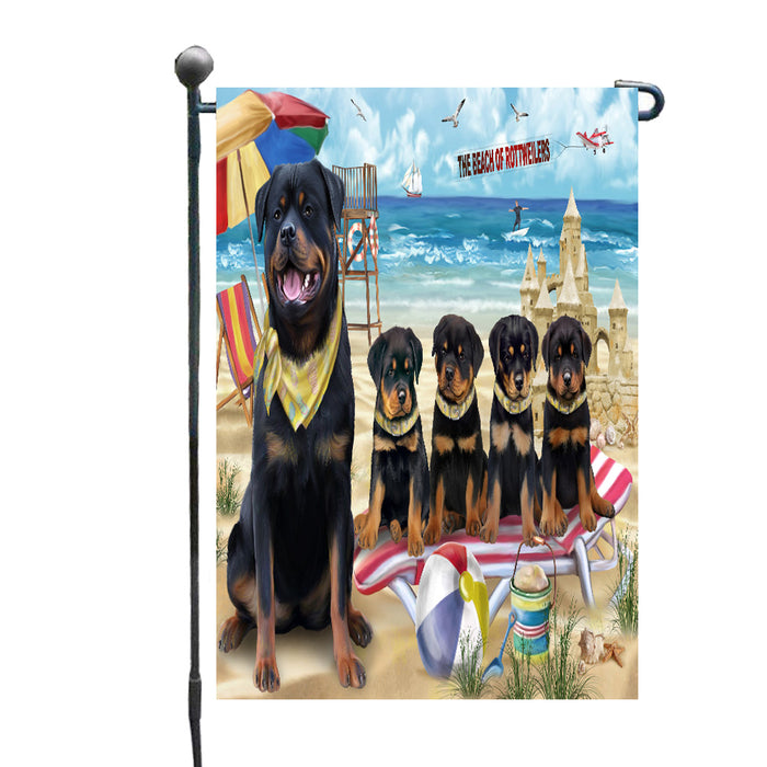 Pet Friendly Beach Rottweiler Dogs Garden Flags Outdoor Decor for Homes and Gardens Double Sided Garden Yard Spring Decorative Vertical Home Flags Garden Porch Lawn Flag for Decorations