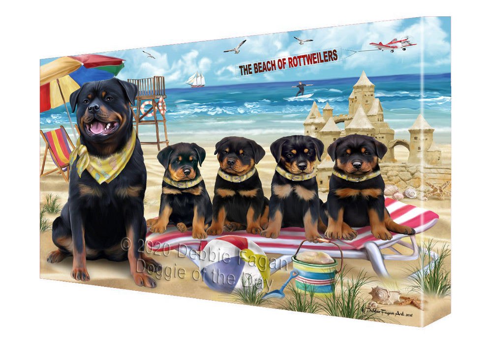 Pet Friendly Beach Rottweiler Dogs Canvas Wall Art - Premium Quality Ready to Hang Room Decor Wall Art Canvas - Unique Animal Printed Digital Painting for Decoration