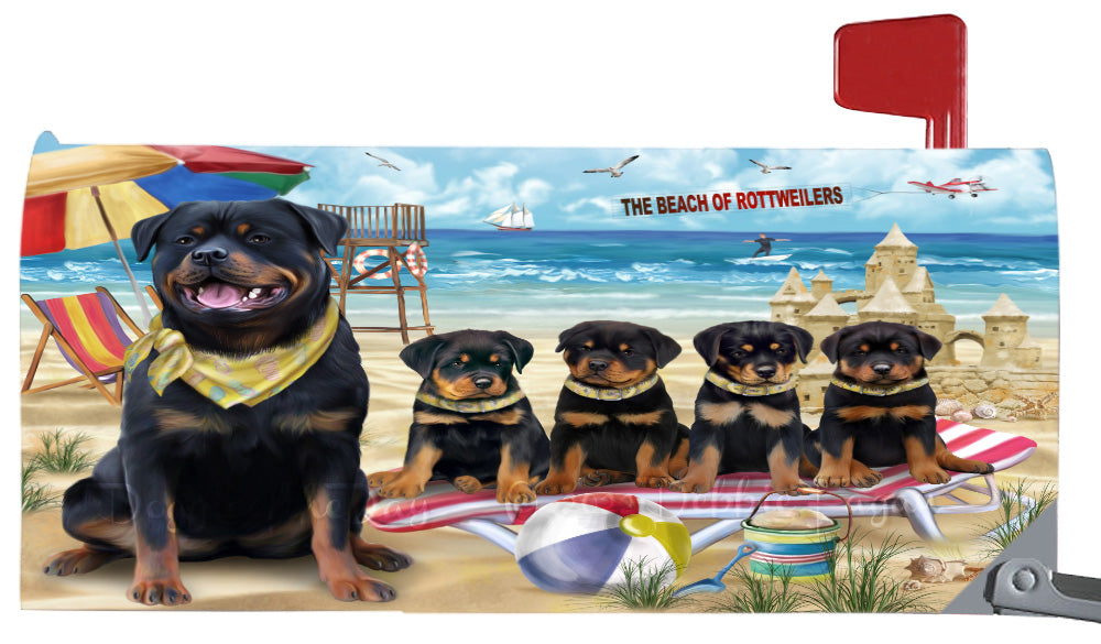 Pet Friendly Beach Rottweiler Dogs Magnetic Mailbox Cover Both Sides Pet Theme Printed Decorative Letter Box Wrap Case Postbox Thick Magnetic Vinyl Material