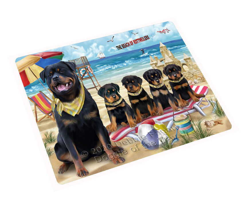 Pet Friendly Beach Rottweiler Dogs Cutting Board - For Kitchen - Scratch & Stain Resistant - Designed To Stay In Place - Easy To Clean By Hand - Perfect for Chopping Meats, Vegetables