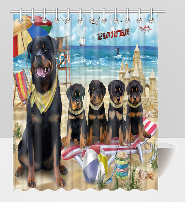 Pet Friendly Beach Rottweiler Dogs Shower Curtain