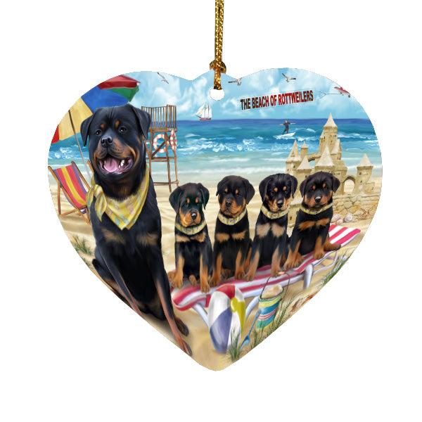 Pet Friendly Beach Rottweiler Dogs Heart Christmas Ornament HPORA58866