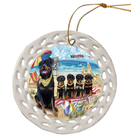 Pet Friendly Beach Rottweiler Dogs Doily Ornament DPOR58517