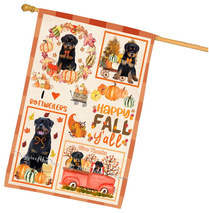 Happy Fall Y'all Pumpkin Rottweiler Dogs House Flag Outdoor Decorative Double Sided Pet Portrait Weather Resistant Premium Quality Animal Printed Home Decorative Flags 100% Polyester