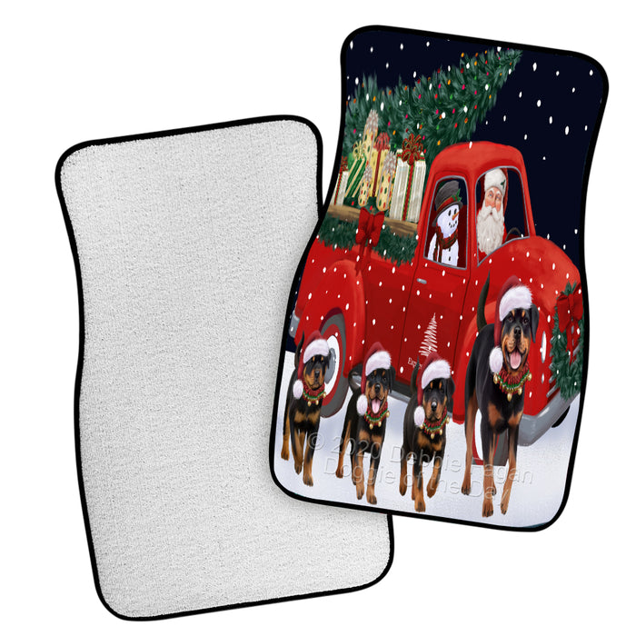 Christmas Express Delivery Red Truck Running Rottweiler Dogs Polyester Anti-Slip Vehicle Carpet Car Floor Mats  CFM49549