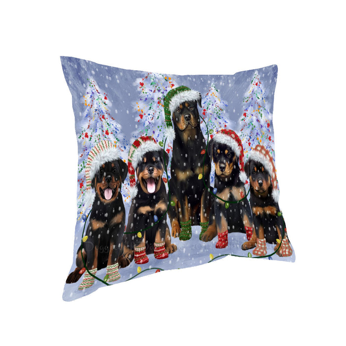 Christmas Lights and Rottweiler Dogs Pillow with Top Quality High-Resolution Images - Ultra Soft Pet Pillows for Sleeping - Reversible & Comfort - Ideal Gift for Dog Lover - Cushion for Sofa Couch Bed - 100% Polyester