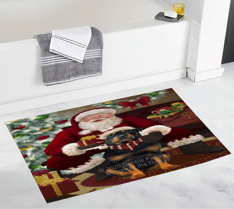 Santa's Christmas Surprise Rottweiler Dog Bathroom Rugs with Non Slip Soft Bath Mat for Tub BRUG55588