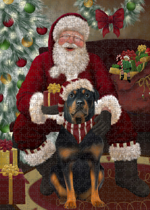 Santa's Christmas Surprise Rottweiler Dog Puzzle with Photo Tin PUZL100936