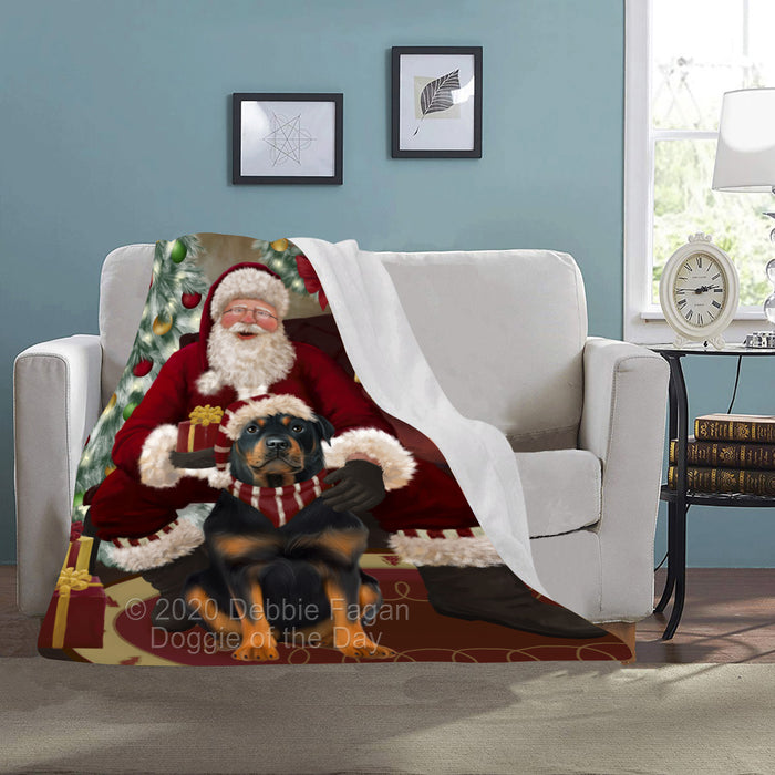 Santa's Christmas Surprise Rottweiler Dog Blanket BLNKT142383