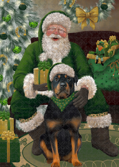Christmas Irish Santa with Gift and Rottweiler Dog Puzzle with Photo Tin PUZL100540
