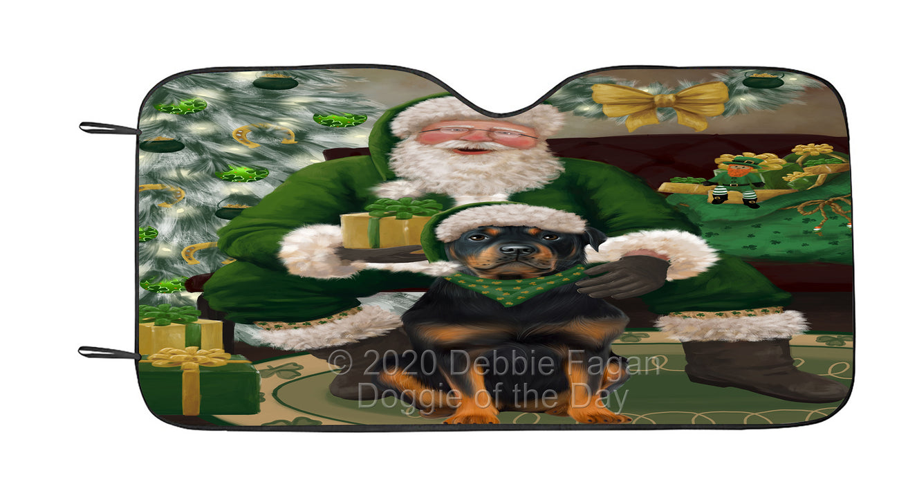 Christmas Irish Santa with Gift and Rottweiler Dog Car Sun Shade Cover Curtain