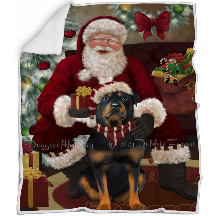 Santa's Christmas Surprise Rottweiler Dog Blanket BLNKT142383
