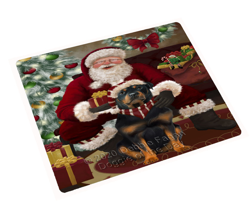 Santa's Christmas Surprise Rottweiler Dog Cutting Board - Easy Grip Non-Slip Dishwasher Safe Chopping Board Vegetables C78730