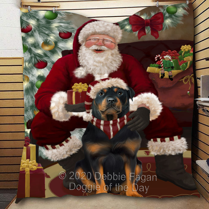 Santa's Christmas Surprise Rottweiler Dog Quilt Bed Coverlet Bedspread - Pets Comforter Unique One-side Animal Printing - Soft Lightweight Durable Washable Polyester Quilt