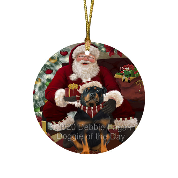 Santa's Christmas Surprise Rottweiler Dog Round Flat Christmas Ornament RFPOR58059
