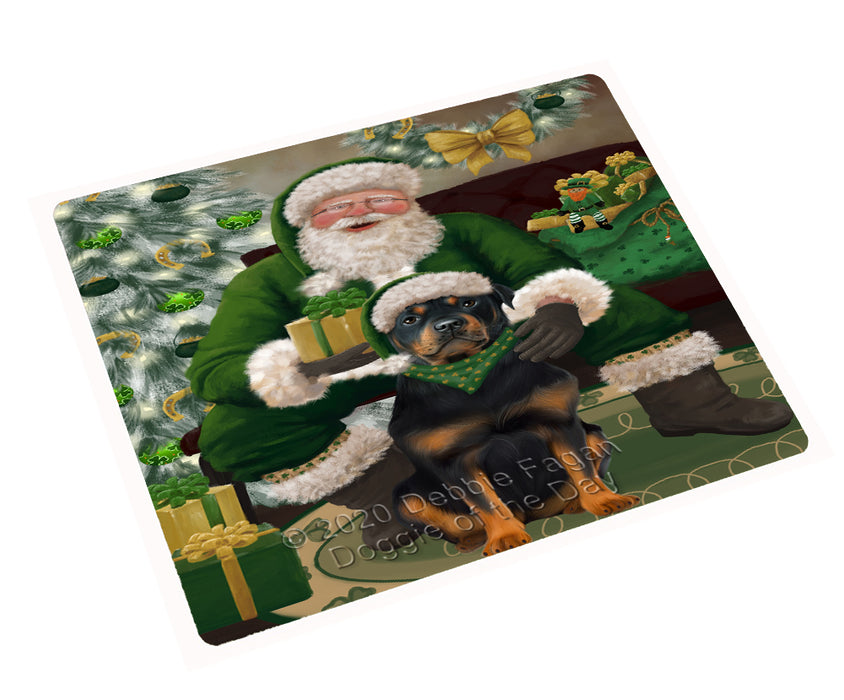 Christmas Irish Santa with Gift and Rottweiler Dog Cutting Board - Easy Grip Non-Slip Dishwasher Safe Chopping Board Vegetables C78433