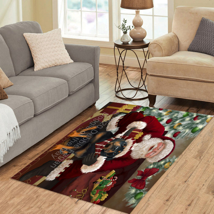 Santa's Christmas Surprise Rottweiler Dog Polyester Living Room Carpet Area Rug ARUG67769