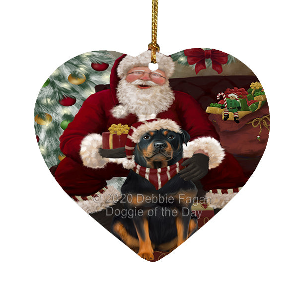 Santa's Christmas Surprise Rottweiler Dog Heart Christmas Ornament RFPOR58401