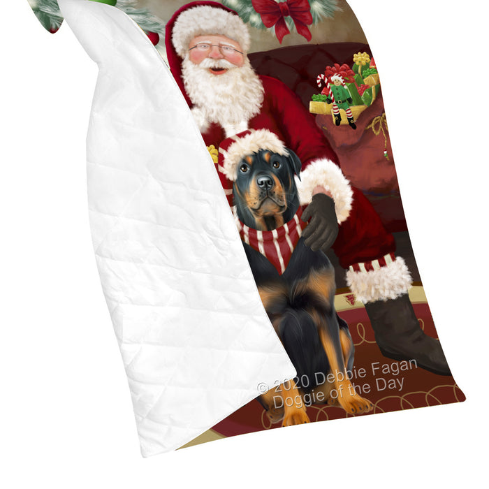 Santa's Christmas Surprise Rottweiler Dog Quilt Bed Coverlet Bedspread - Pets Comforter Unique One-side Animal Printing - Soft Lightweight Durable Washable Polyester Quilt