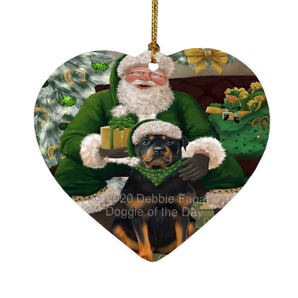 Christmas Irish Santa with Gift and Rottweiler Dog Heart Christmas Ornament RFPOR58302