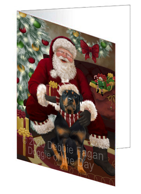 Santa's Christmas Surprise Rottweiler Dog Handmade Artwork Assorted Pets Greeting Cards and Note Cards with Envelopes for All Occasions and Holiday Seasons