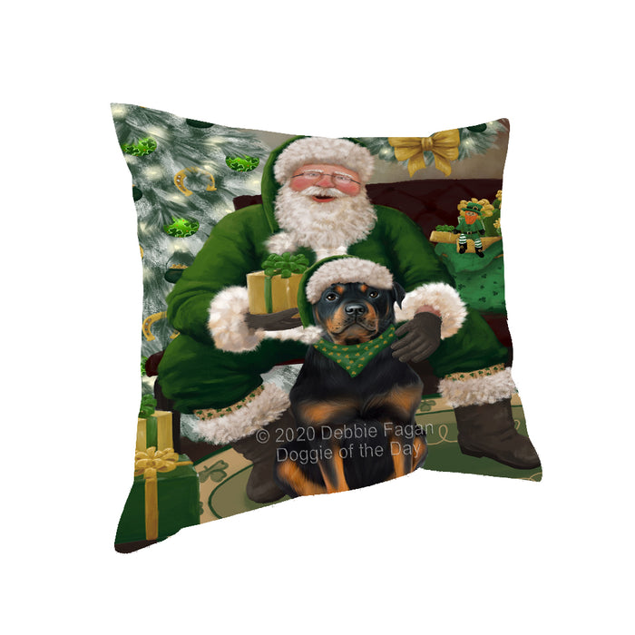 Christmas Irish Santa with Gift and Rottweiler Dog Pillow PIL86924
