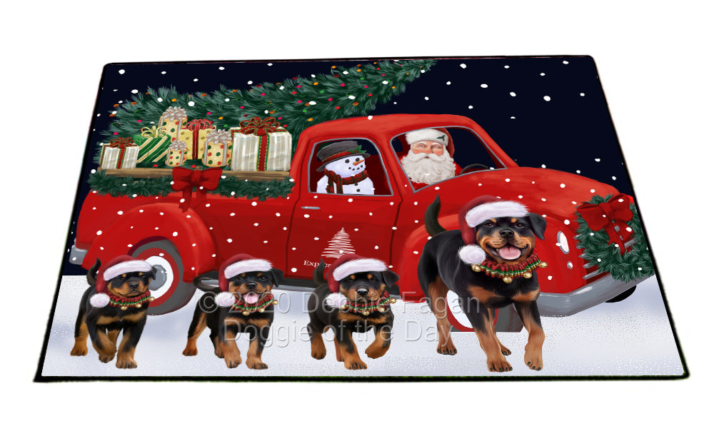 Christmas Express Delivery Red Truck Running Rottweiler Dogs Indoor/Outdoor Welcome Floormat - Premium Quality Washable Anti-Slip Doormat Rug FLMS56692