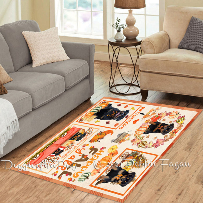 Happy Fall Y'all Pumpkin Rottweiler Dogs Polyester Living Room Carpet Area Rug ARUG67055