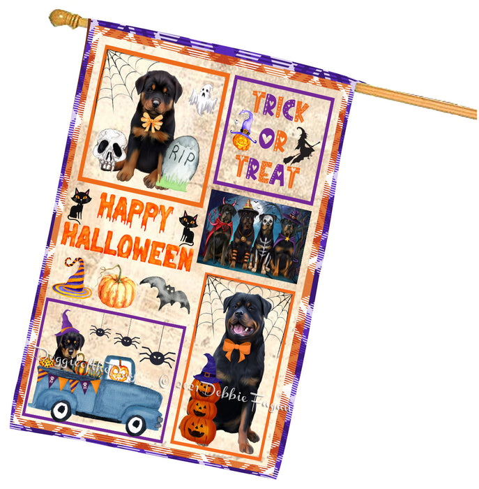 Happy Halloween Trick or Treat Rottweiler Dogs House Flag Outdoor Decorative Double Sided Pet Portrait Weather Resistant Premium Quality Animal Printed Home Decorative Flags 100% Polyester